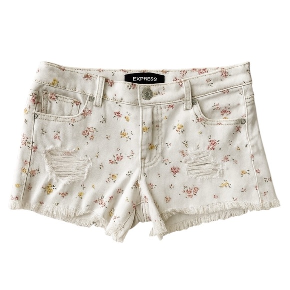 Express • Vintage High Rise Floral Denim Shorts • Size 8 - Picture 2 of 10